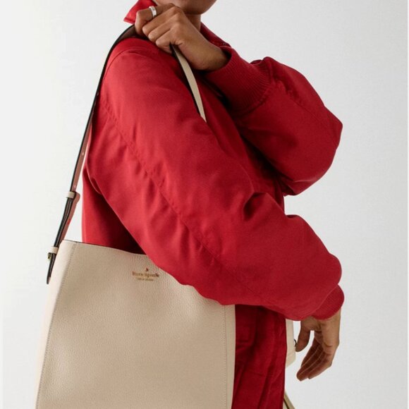 New Kate Spade Juliette Medium Bucket Pebble Leather Light Sand - Picture 2 of 4